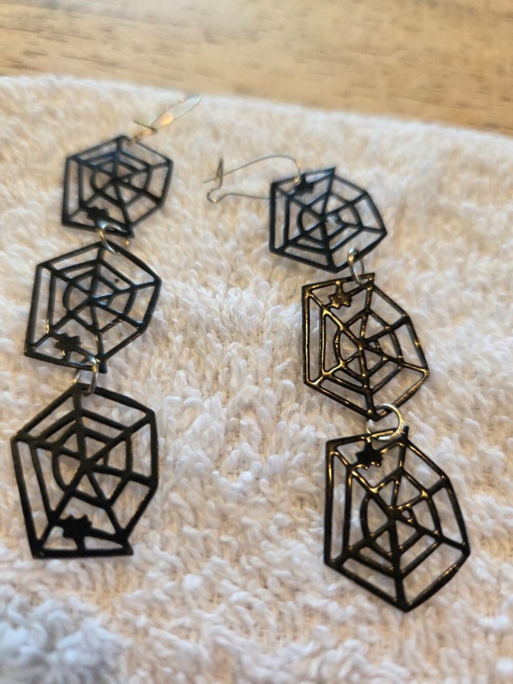 Spiderweb Earrings! Black Metal Triple Spiderweb Drop Earrings